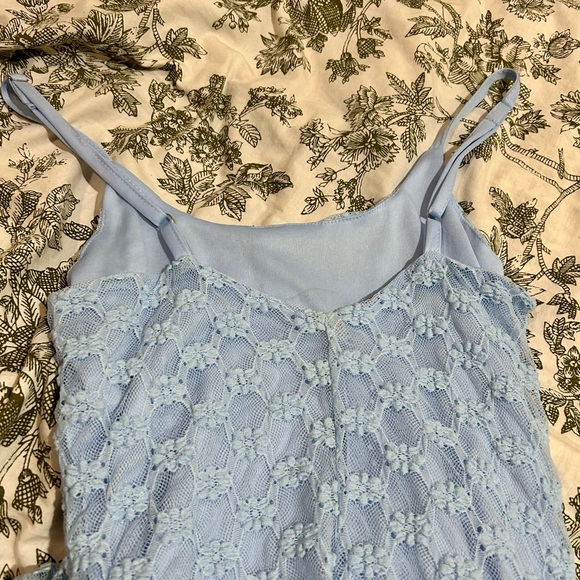 Blue mesh floral midi dress with slip - Picture 3 of 3